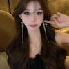 Inlaid Rhinestones Long Tassels Dangle Earrings Exquisite Ear Stud Cross Earrings Girls