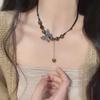 Chinese Ethnic Style Butterfly Necklace: Luxury Natural Stone Beaded Clavicle Chain for Women