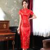 Cheongsam с принтом, длиной до середины икры, облегающее женское платье с узором Дракона и Феникса, элегантное платье с разрезом