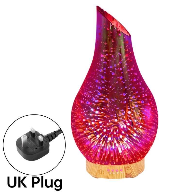 Креативный 3D Стеклянный Ультразвуковой Увлажнитель Холодного Пара с Текстурой Дерева для Дома 7 Цветов Ночник Диффузор Эфирных Масел Форма Вазы