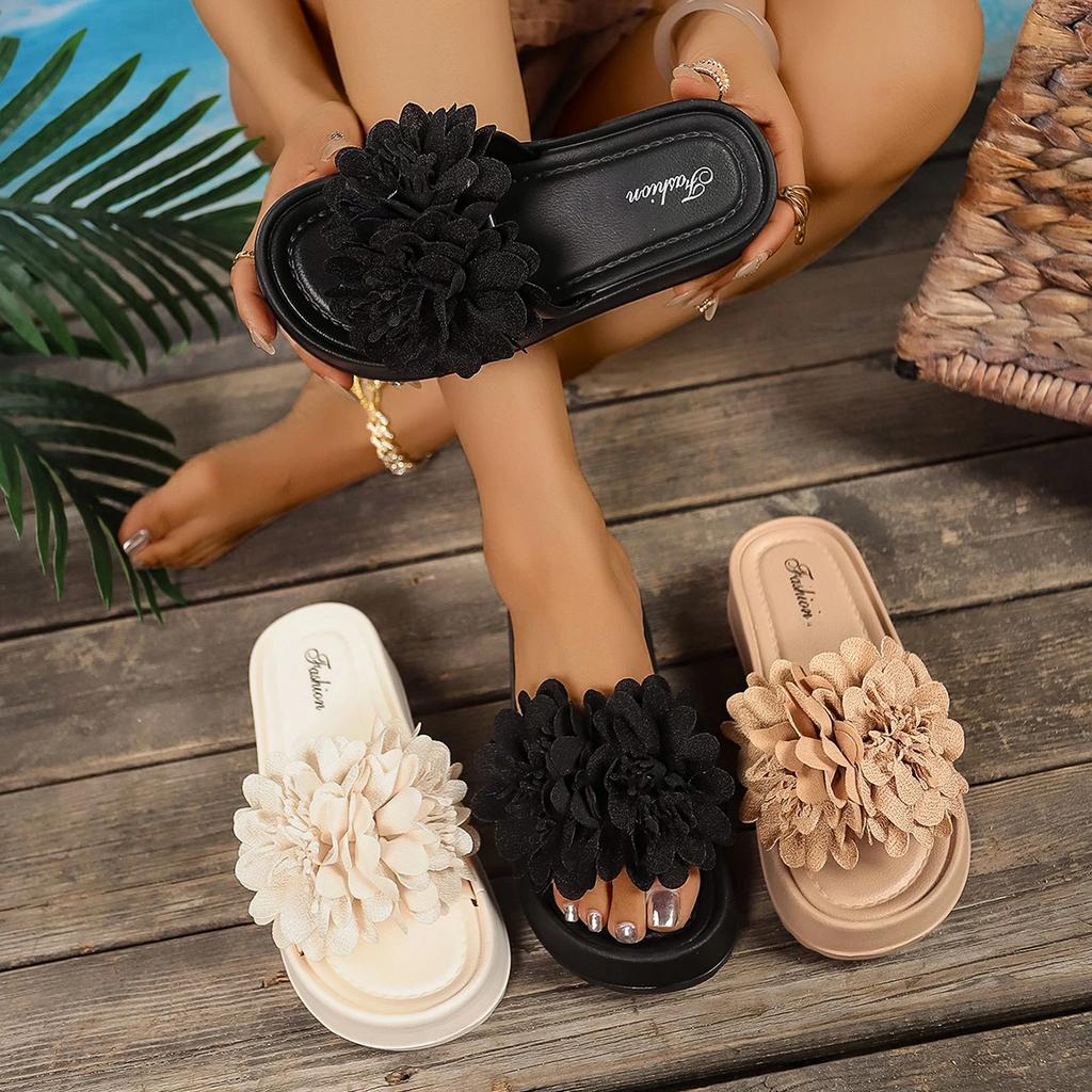Fashion Women Slippers Summer Fashion 2025 Summer Wedge Sandals Trend Anti-slip Comfortable Slippers Slides Women Flowers Designer Shoes
