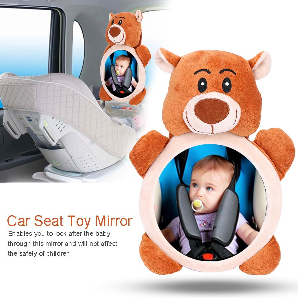 Cartoon Bear Pattern Car Seat Toy Mirror for Newborn Infant Baby Educational Plush Toy