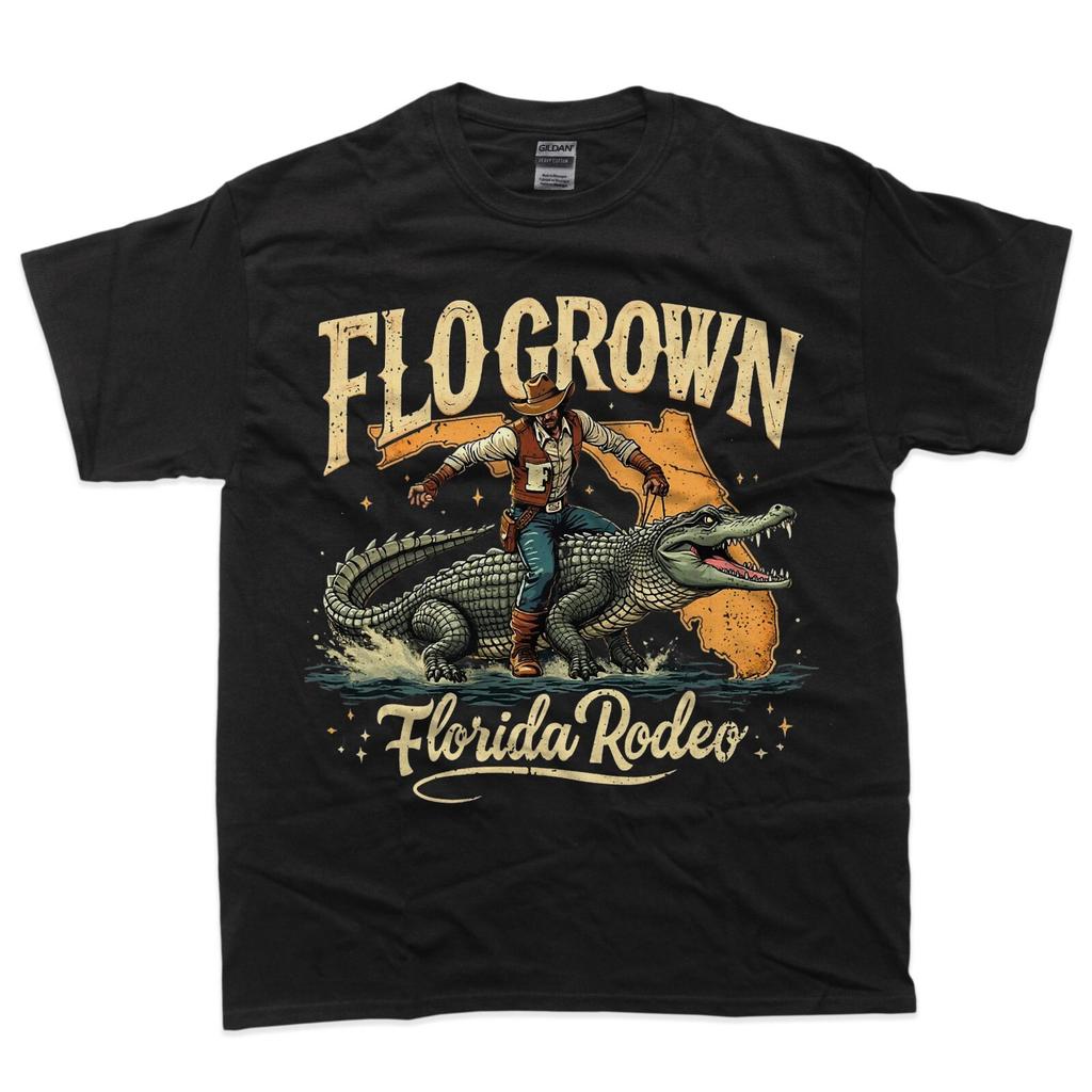 Мужская Женская Смешная Футболка Flo Grown Флорида FL Аллигатор Родео Юмор