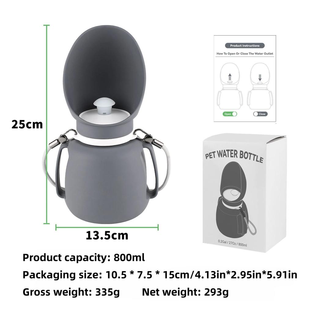 2 In 1 Silicone Dog Water Bottle, Foldable Leakproof Bpa Free Portable Pet Bottle With Carabiner For Hiking Car Travel Training 800ml