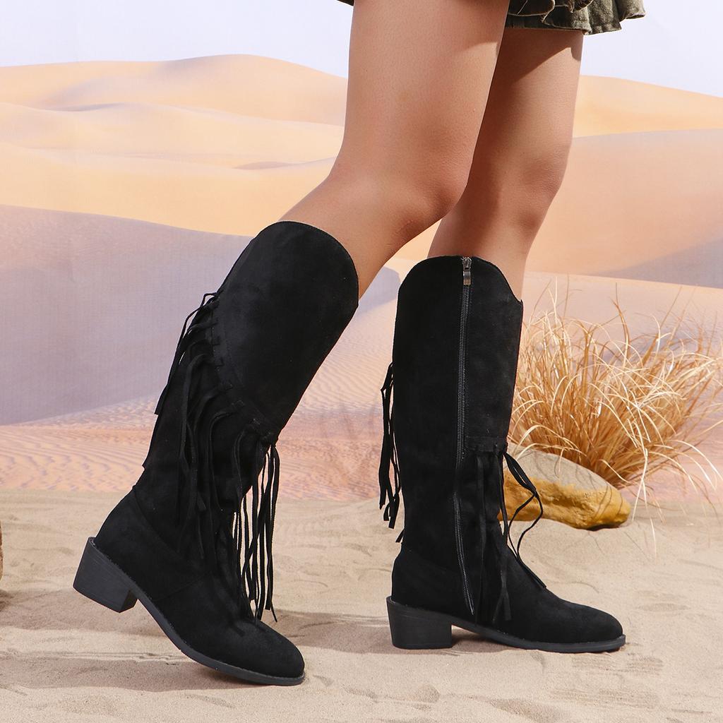 Женские сапоги, модные высококачественные сапоги до колена, женские современные сапоги с кисточками, сексуальные однотонные туфли с острым носком для женщин, Botas De Mujer