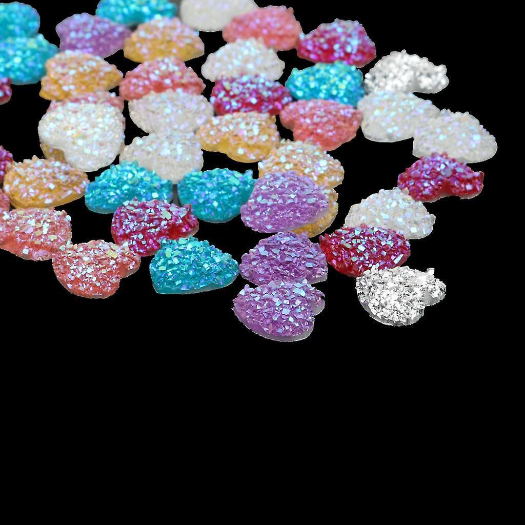 50x Heart Shape Resin Bead Flatback Scrapbook Rhinestone Craft Multicolor
