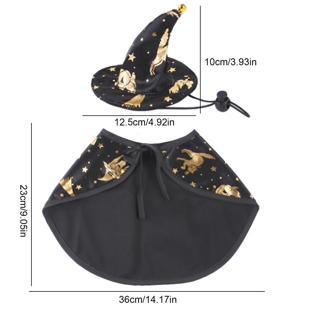 Cat Witch Costume Pet Halloween Cloak Gold Print Design Cosplay Cape For Cats Dogs Small Animals Party Festive Photography