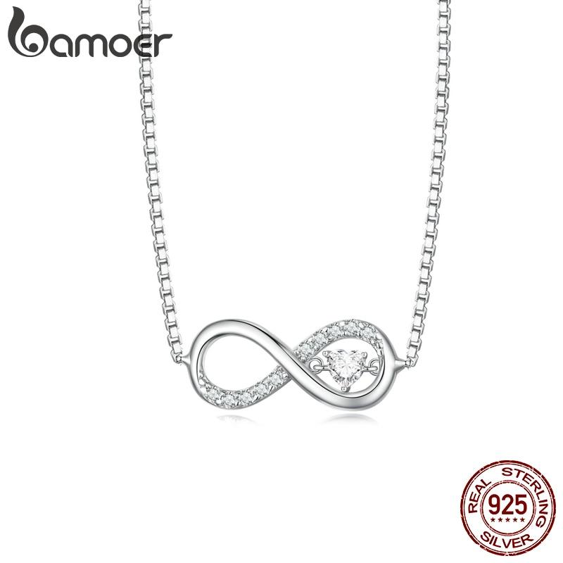 BAMOER Infinity Love Family Forever Short Chain Necklace for Women Clear CZ 925 Sterling Silver Fashion Jewlery