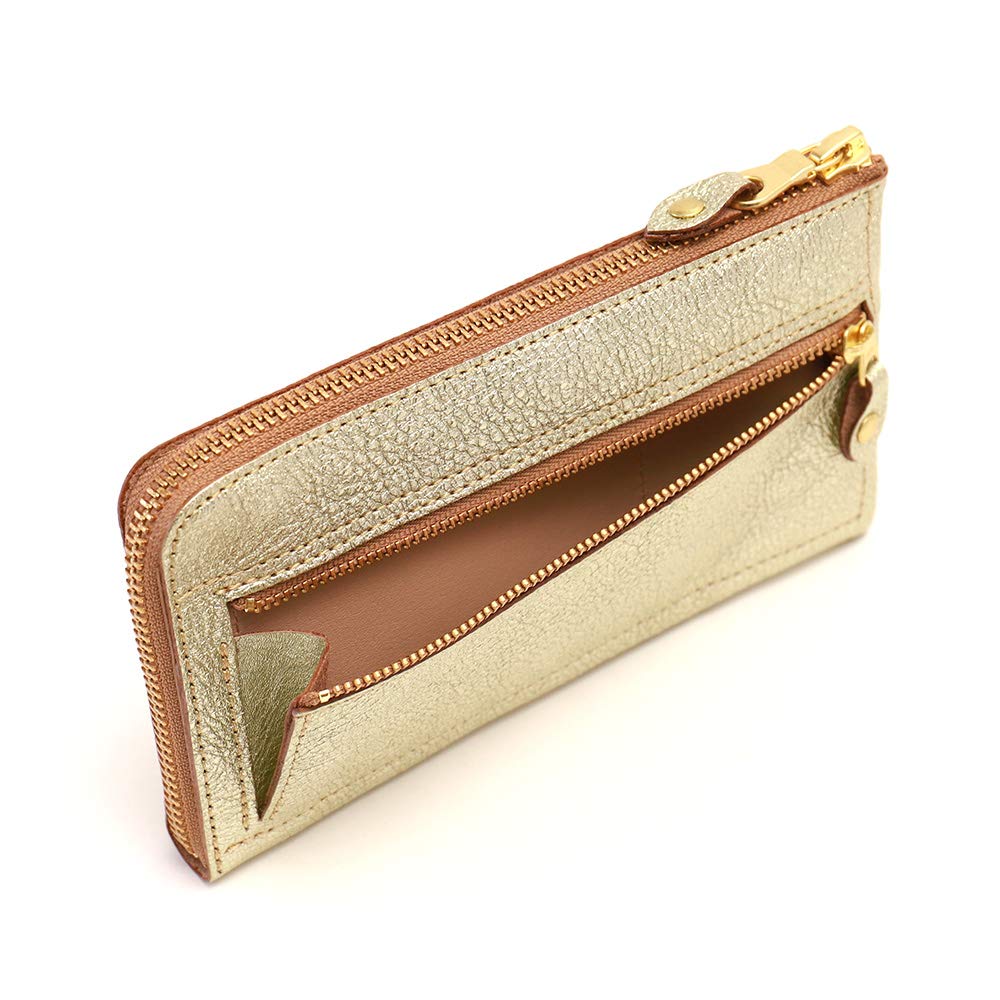 AGILITY Affa Long Wallet Zipper Gold Gold Silver Silver Slit 10 Pieces Compact Vertical Leather Genuine Leather "Alinier" L-shaped