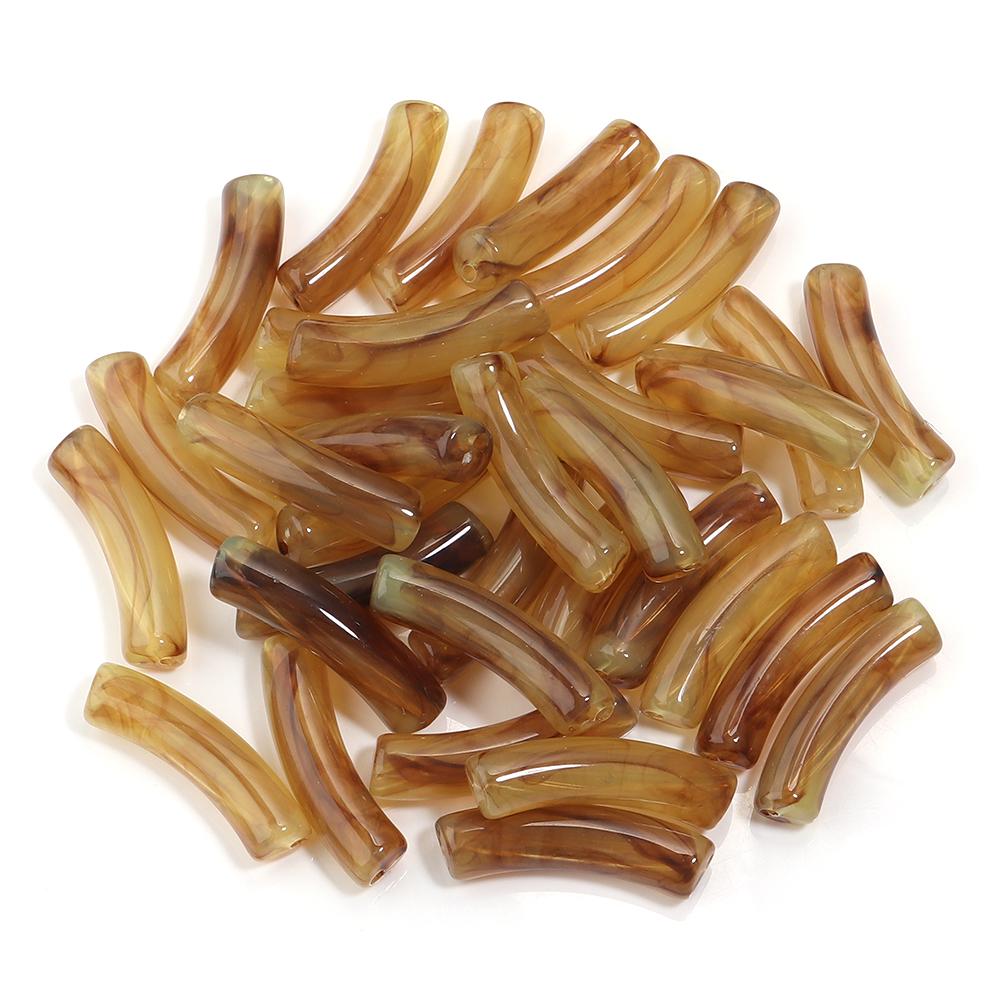 30pcs/lot Acrylic Curved Tube Beads Dual Color Thin Bamboo Shape Loose Spacer Bead For DIY Bracelet Necklace Jewelry Accessories