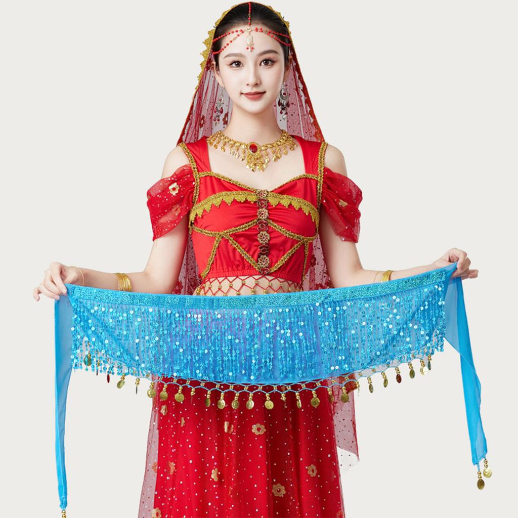 Women's High Waisted Sexy Sequined Half Skirt Waist Accessories Sequined Belly Dance Waist Scarf