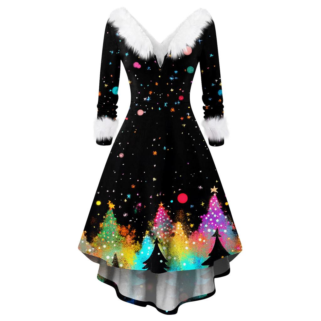 Женское модное повседневное приталенное платье с рождественским принтом для вечеринки с длинными рукавами