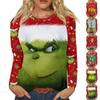 Женская мода повседневный топ с длинным рукавом с рождественским принтом и круглым вырезом