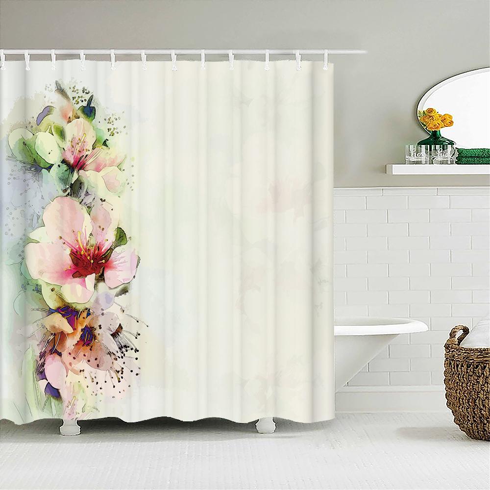 Colorful Beautiful Fresh Flowers Shower Curtain Bathroom Waterproof Polyester Butterfly 3D Print Curtains For Bathroom Shower