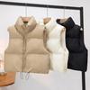 Зимний женский жилет, пальто, утолщенный, с застежкой-молнией, воротник-стойка, без рукавов, однотонный, с защитой от ветра и холода