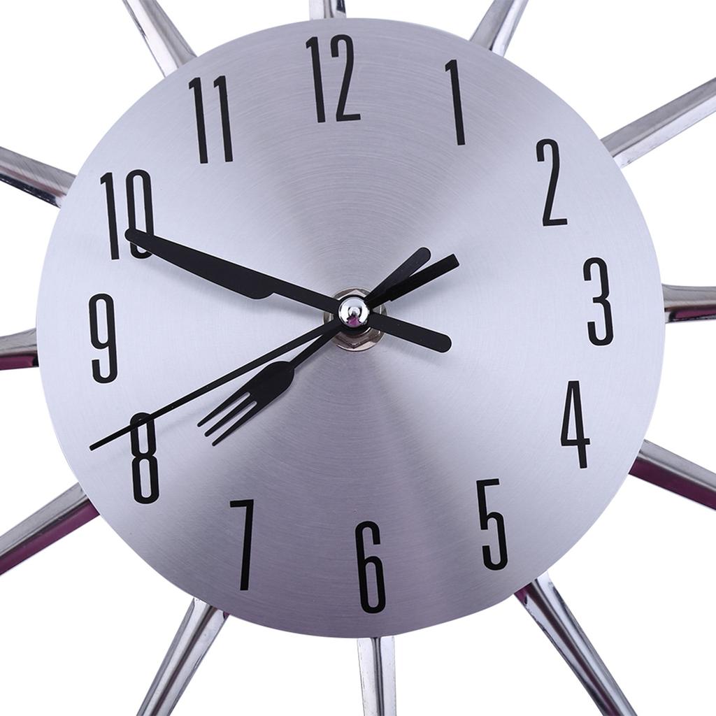 Большая 3D зеркальная поверхность серебряный современный дизайн столовые приборы кухонная утварь ложка вилка настенные часы своими руками