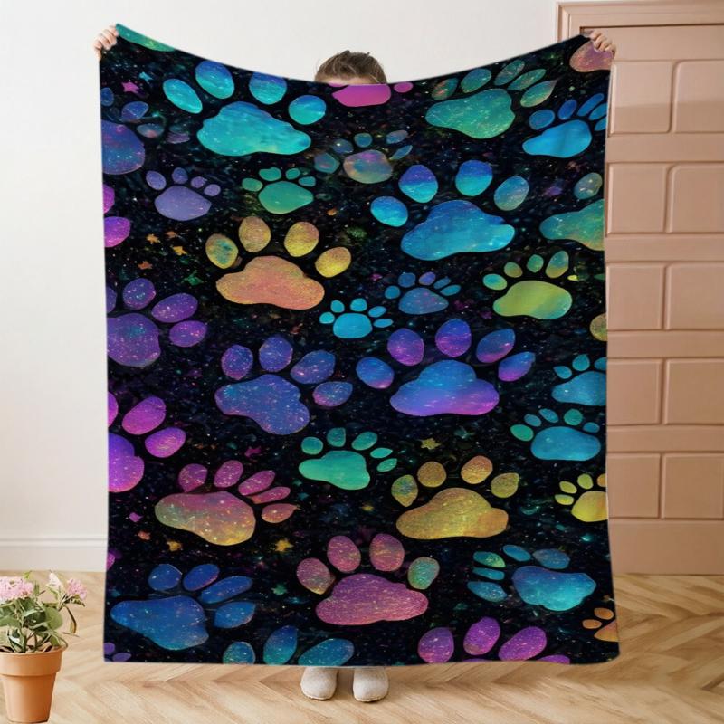 Galaxy Rainbow Pet Paw Print Throw Blanket Guest Quarters Patio Soft Blanket Sunroom Nook Living Room Lounge Bedroom Den decor