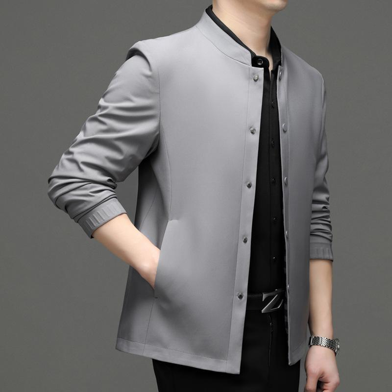 Весенние и осенние новые высококачественные куртки для мужчин, деловые лацканы, повседневные топы для отцов среднего возраста, тонкие куртки из шелка малбери