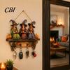 Halloween Party Supplies Entryway Key Holder with 4 Hooks, Wooden Hanging Sign, Wall Mount Scary Door Ornament Rack for Keys Bags And Leashes,