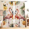 Комплект из 2-х предметов с принтом фламинго и цветов, дизайн кармана на штанге, полиэстер для гостиной, спальни, кухни, жалюзи на пол, окно