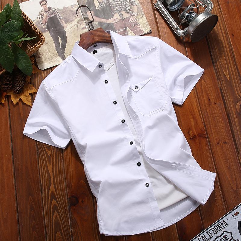 Мужская однотонная рубашка с короткими рукавами Рубашка с короткими рукавами Мужские модные облегающие топы цвета милитари с короткими рукавами Удобные и прочные мужские топы