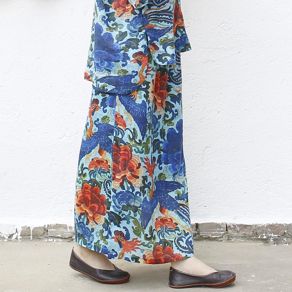 Johnature Винтажный принт Цветочные юбки Эластичная талия Летние Юбки в китайском стиле Высокое качество Женские юбки