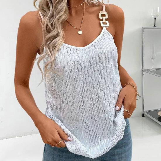 Топ без рукавов с V-образным вырезом, регулируемые бретели, свободный крой, тонкий блестящий