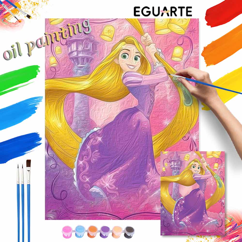 Disney DIY Oil Painting Art Painting Kit Tangled Rapunzel Home Wall Decor Handmade Gift for Princess Fans Creative Canvas Art Works