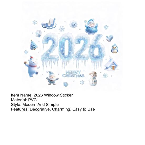 2026 Christmas Window Clings Blue Snowflake Ice Double-Sided Window Stickers PVC Decal for New Year Eve Glass Mirror Decor