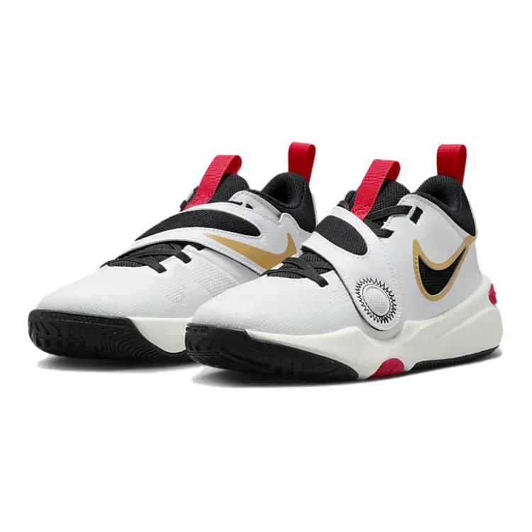 Nike Team Hustle D 11 Cushioning, Wear Resistant Low top Children's Basketball Shoes White Black Yellow DV8996-104
