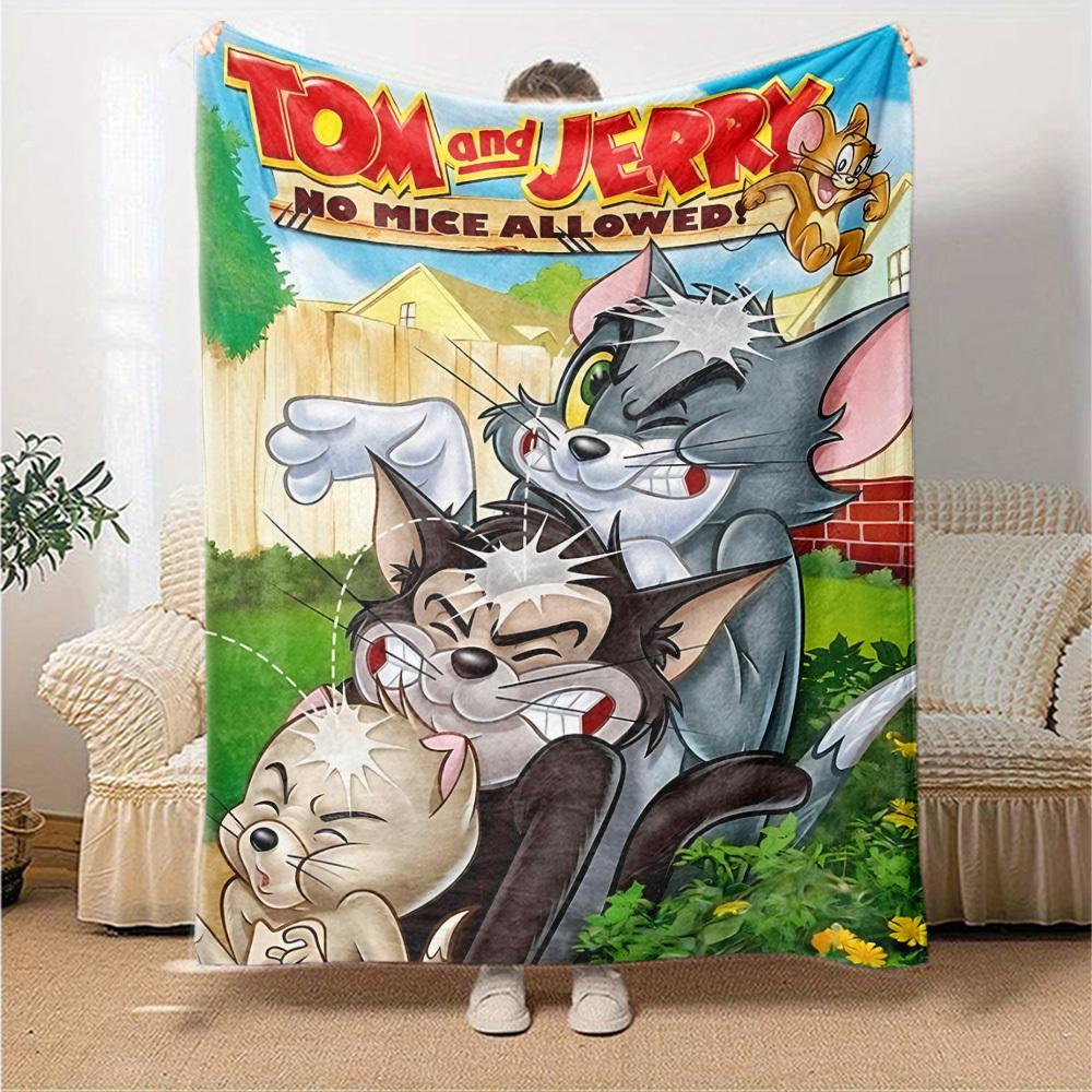 1pc Tom and Jerry Flannel Blanket Soft Warm Throw for Home, Office, Travel, All-Season Cozy Bedding GiftL1075