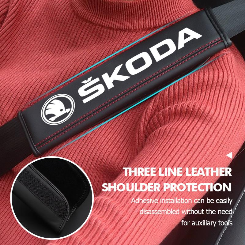PBMN1 Car Seat Belts Covers Padding Carbon Fiber Belt Shoulder For Skoda VRS Octavia 1 2 3 Rapid Kodiaq Karoq Fabia Kamiq Superb