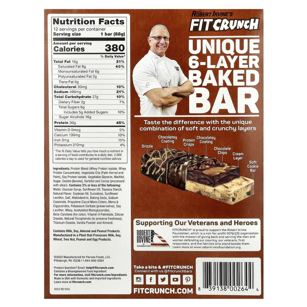 High Protein Baked Bars, Chocolate Chip Cookie Dough, 12 Bars, 88G (3.1Oz) Each