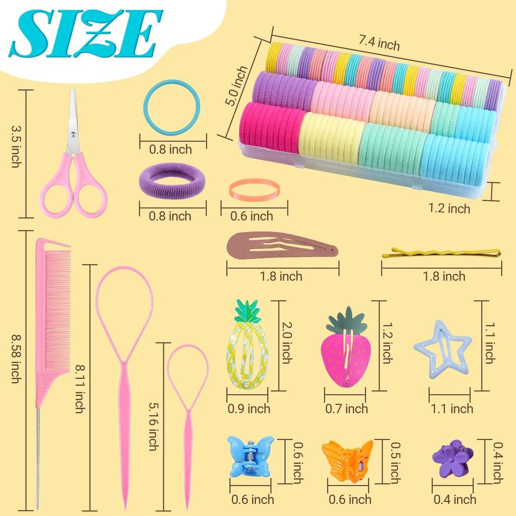 826PCS Hair Accessories for Girls, Elastic Hair Ties with Colorful Clips and Tools