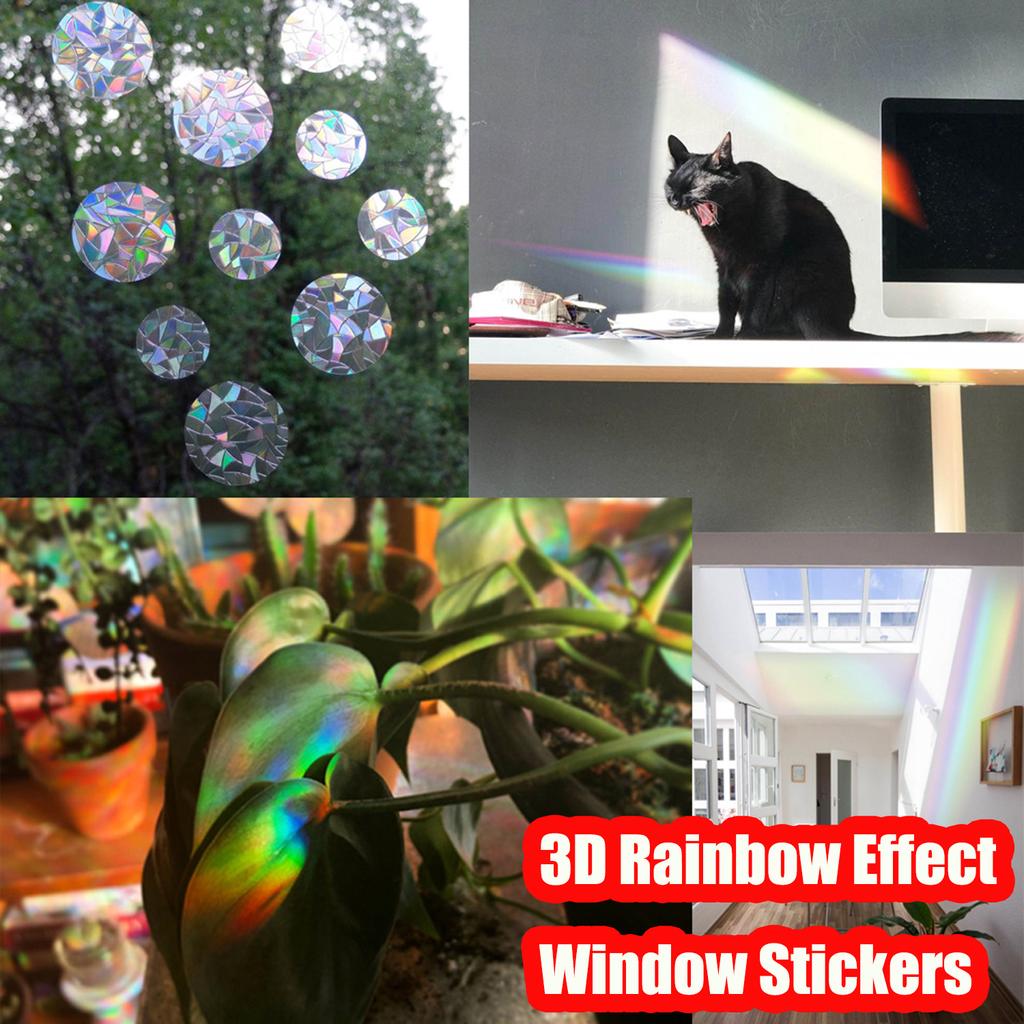 DIY Home Bedroom Rainbow Effect Prisms Window Stickers Butterfly/Star/Heart/Cat PVC Glass Decals