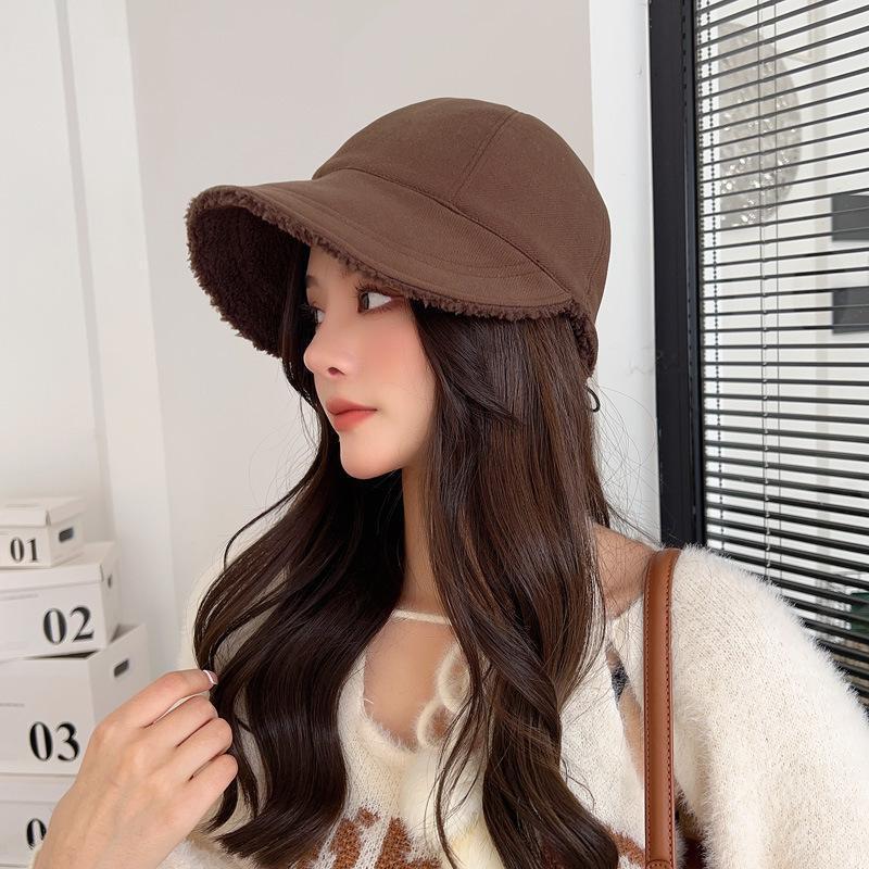 Zhao Lusi's same style autumn and winter warm plush fisherman hat, Korean version, double-sided equestrian hat, casual versatile duckbill cap