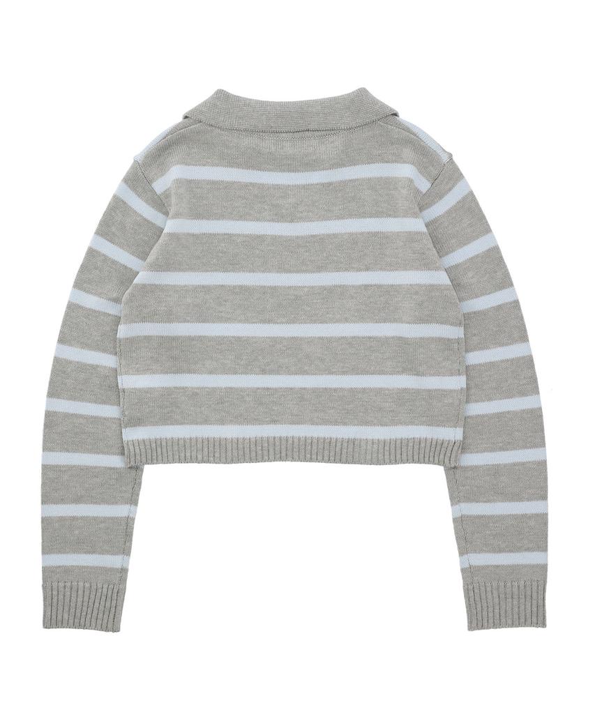 DELICCENT Striped Collar Pullover [Gray]