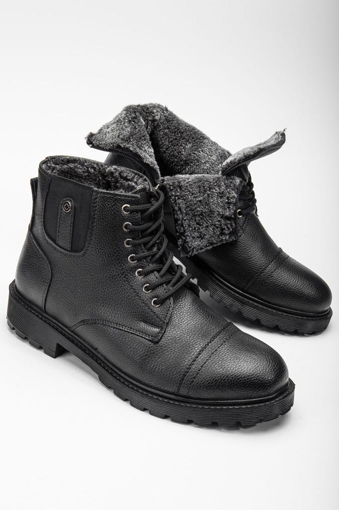 Men's Fashion Waterproof Thick Heeled Booties Bootie Furry Rubber Sole Black Daily Cold And Waterproof Comfortable Ankle Boots Shoes