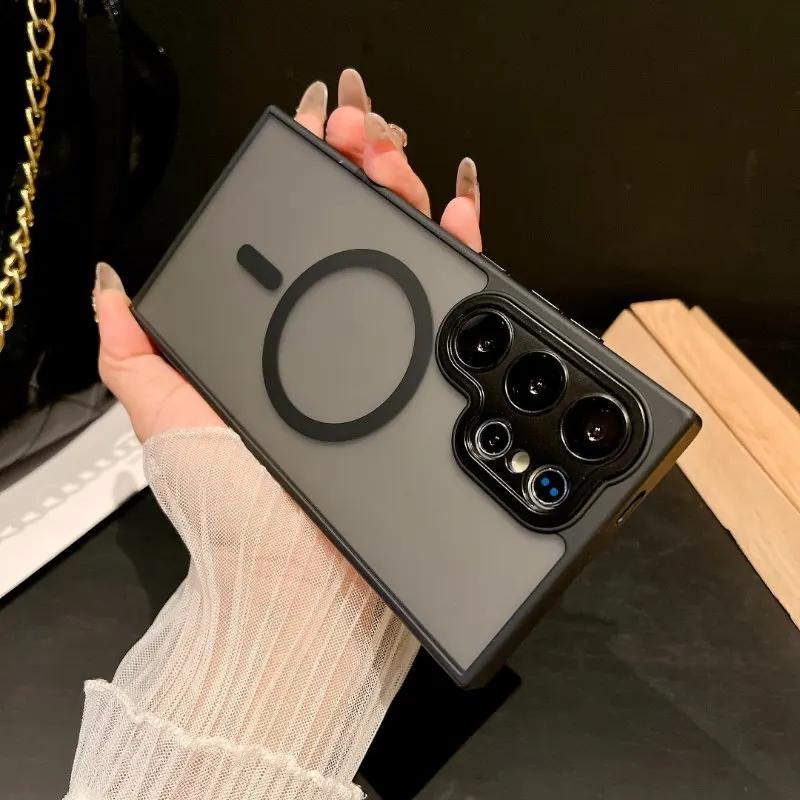 Магнитный Роскошный Матовый Полупрозрачный Бронированный Противоударный Чехол Для Samsung Galaxy S25 S24 S23 Ultra Plus Чехол с Поддержкой Беспроводной Зарядки Magsafe