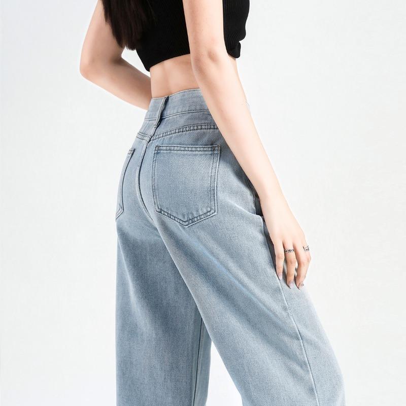 Light Blue Wide Leg Jeans Women Spring Summer Thin Loose High Waist Flowy Straight Long Pants