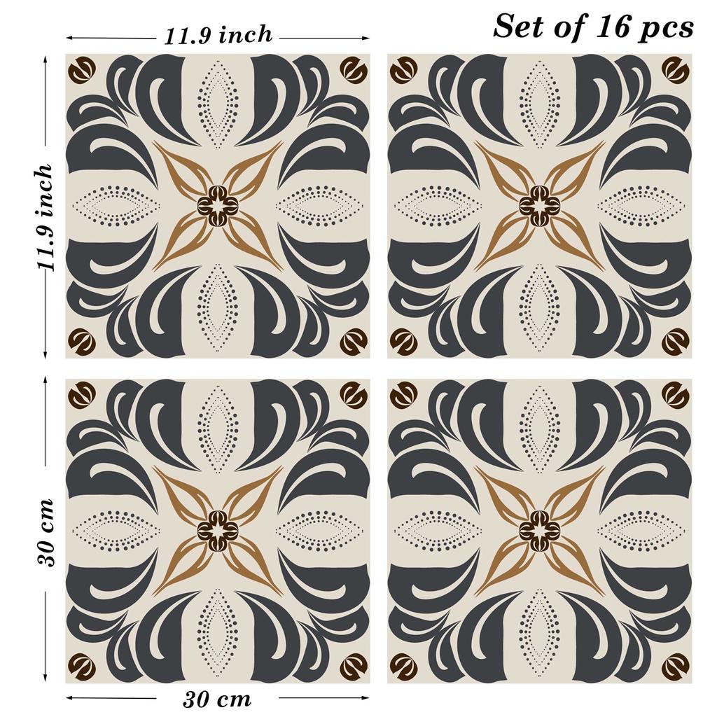 Poromoro Portuguese Spanish Azulejo Tile Stickers Peel and Stick Kitchen Bathroom Mosaic Tile Stickers Set of 16 & (11.9,4)