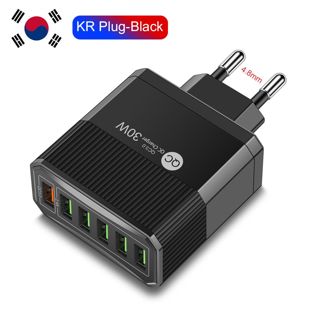 30-ваттное 6-портовое быстрое зарядное устройство Multi-Standard QC3.0 (Вилки EU/US/UK/KR)