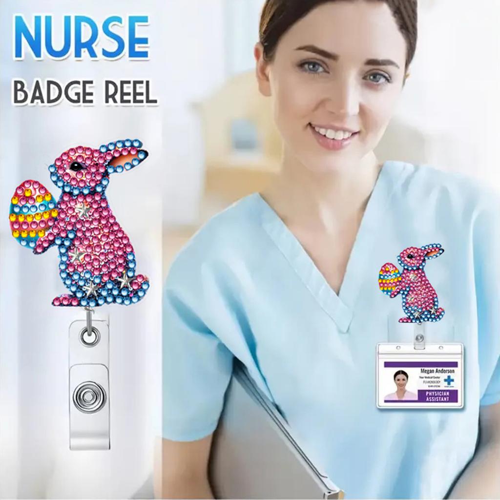 6Pcs DIY Diamond Painting ID Holder Retractable Decorative Work Badge Holder Sparkly Gem Art Name Tag for School Hospital Doctor