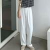 Women Suit Pants Button Zipper Fly High Waist Long Trousers Solid Color Straight Wide Leg