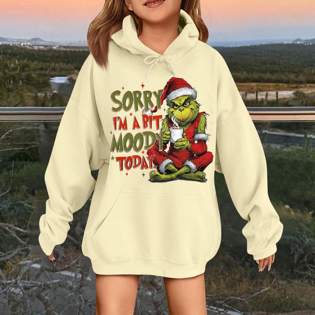 Children's Fashionable Casual Long-sleeved Loose Christmas Print Pullover Hooded Sweatshirt