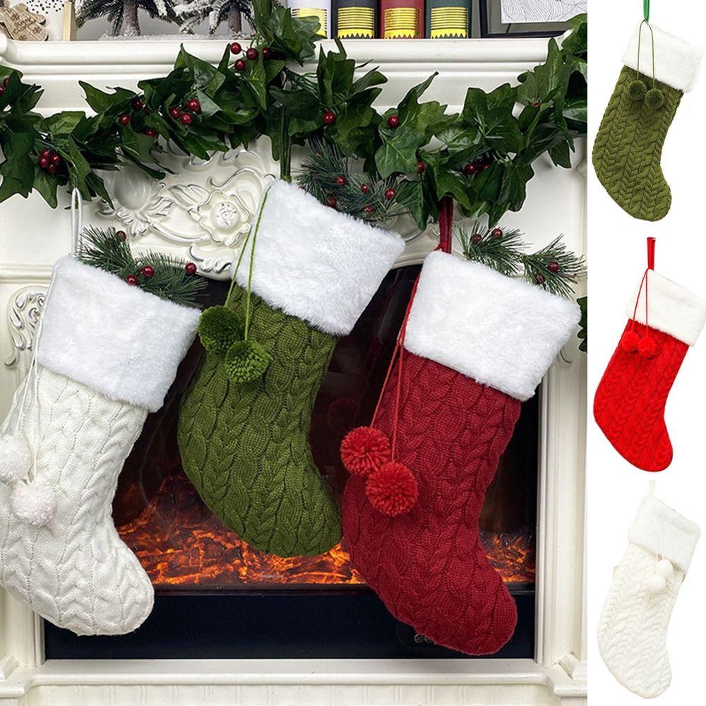 Красный/зеленый/белый рождественский вязаный чулок большой емкости подвеска на елку Новый год