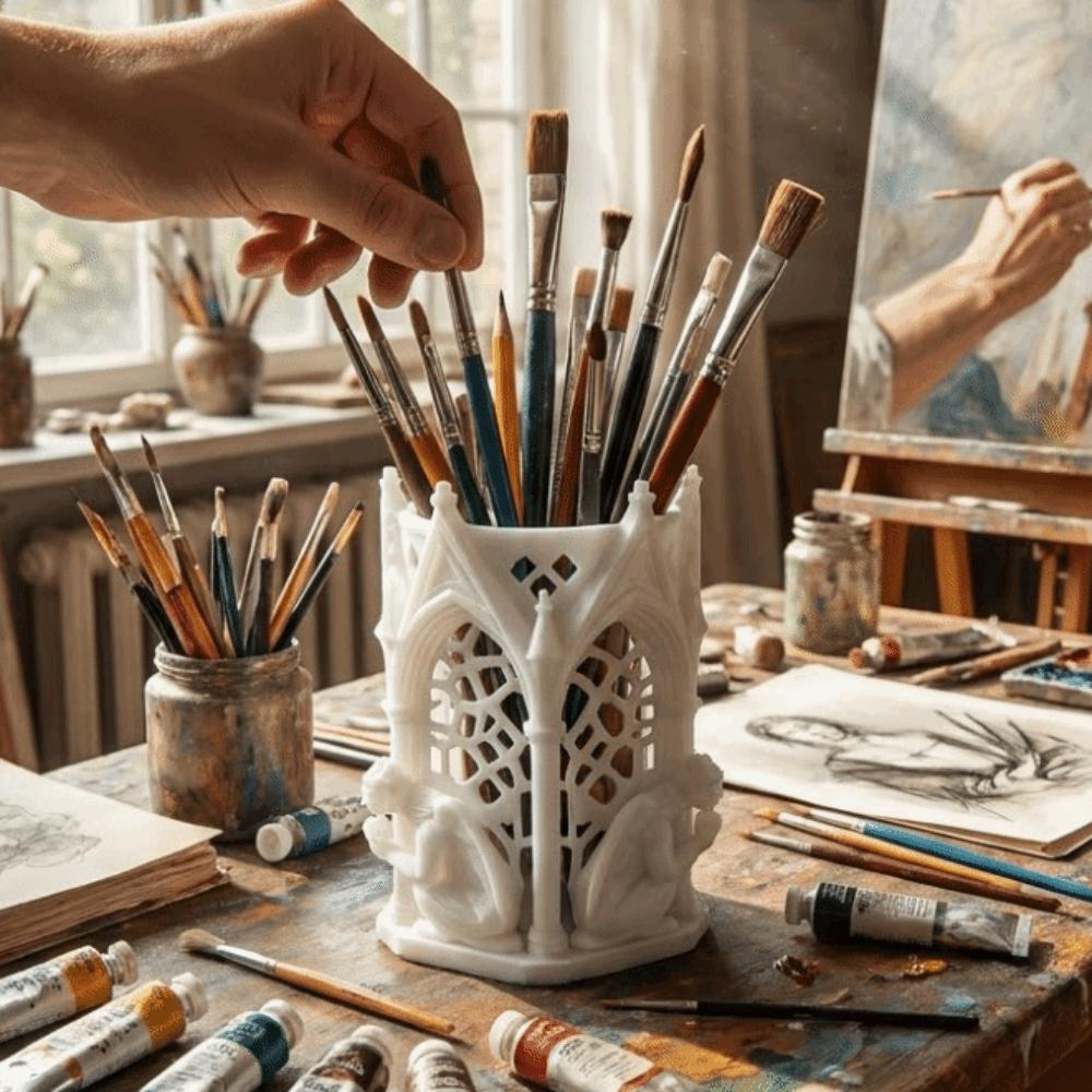 Круглый Арт Винтажный 3D Печатный Подставка для Ручек Уникальная Полая Готическая Подставка для Ручек Креативный Настольный Органайзер Офис