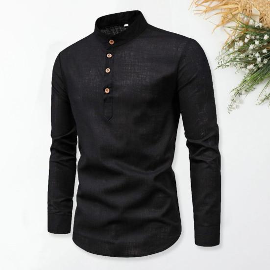Мужская деловая рубашка Slim Fit с воротником-стойкой Легкие дышащие стильные мужские рубашки с длинным рукавом
