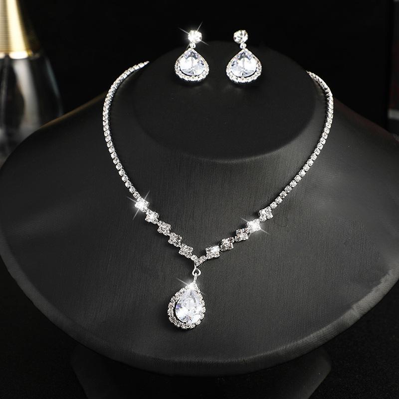 2026 Rhinestones Zircon Necklace Earrings Two-piece Bridal Wedding Dress Necklace Dinner Banquet Accessories