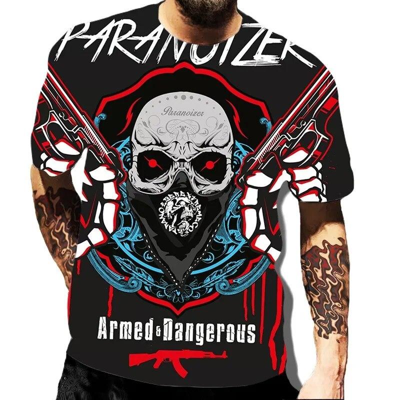 Skull Printed Men's T-shirt Horror Style Summer 3D Short Sleeved Trend Personalized Men's Clothing New Round Neck Men's T-shirts